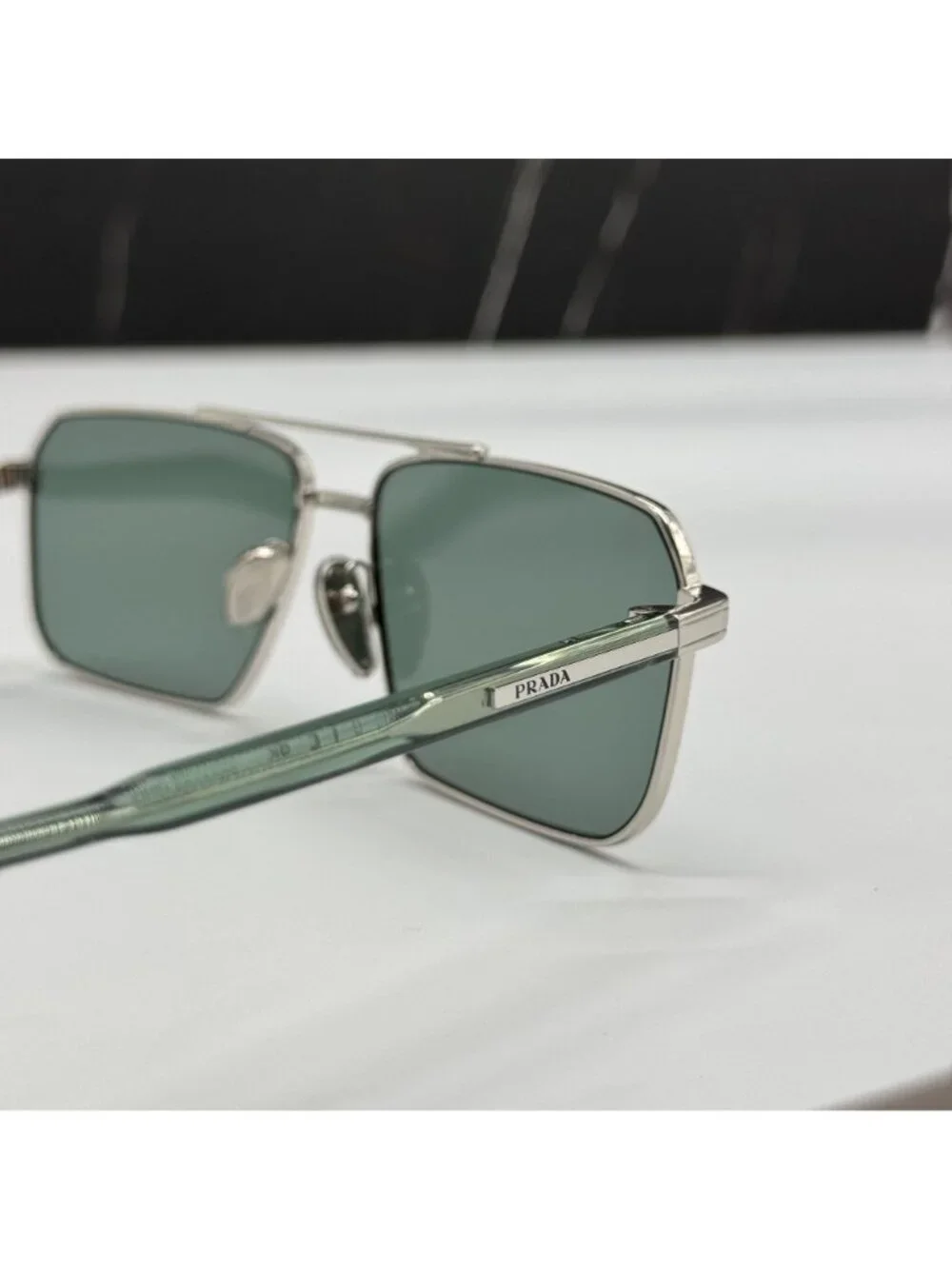 Prada PRA57S 1BC10G Unisex Square Silver Green Sunglasses Authentic NEW